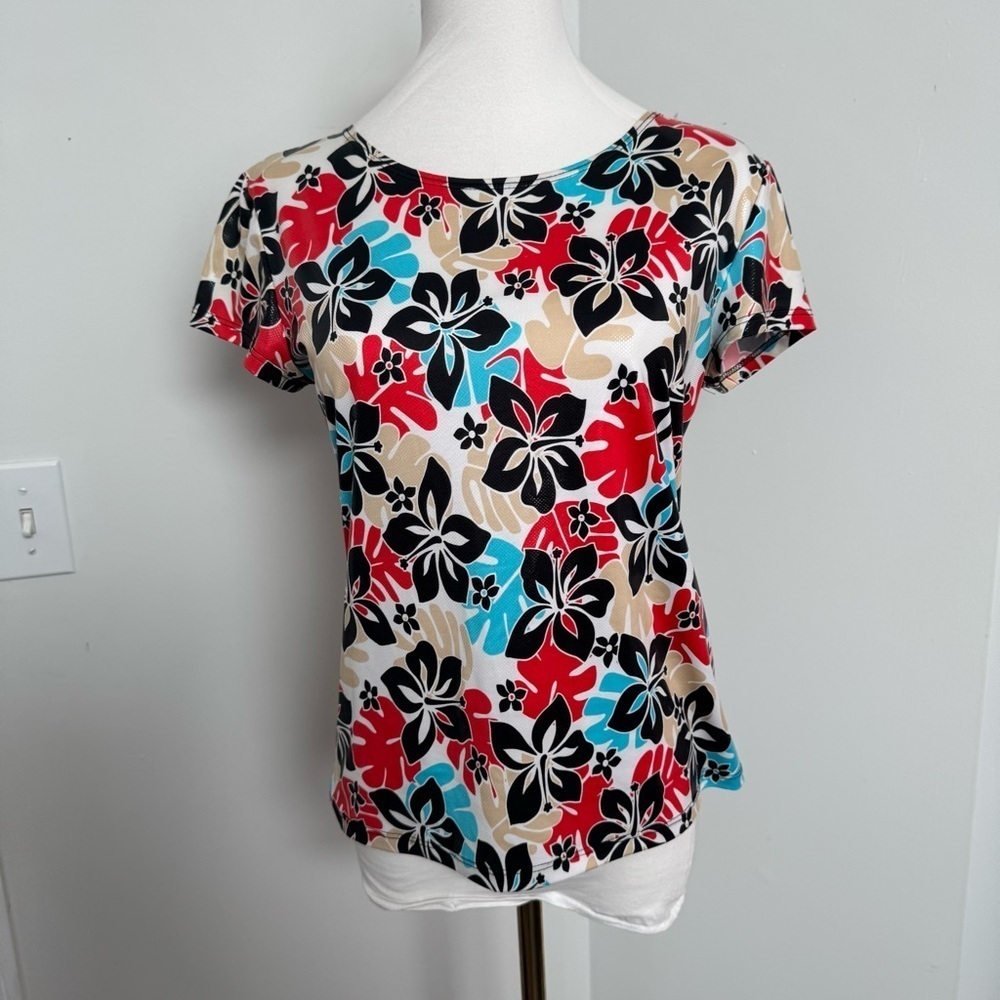 Vintage tropical Floral Print Women's Top Y2K tripod eco whimsigoth M - Picture 2 of 7